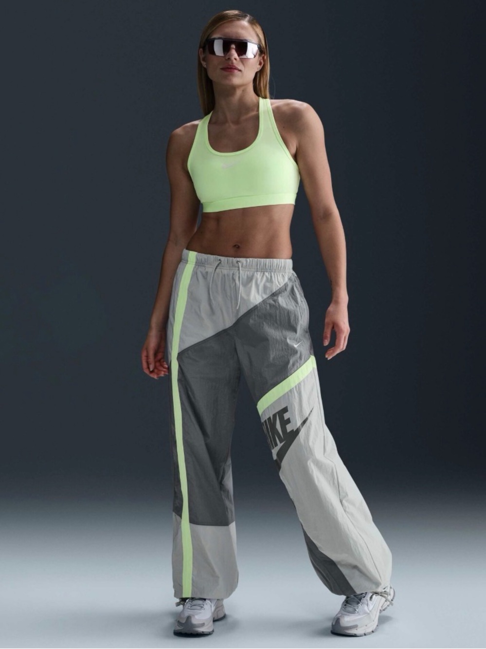 Nike Women's Neon Lime and Gray Colorblock Track Pants